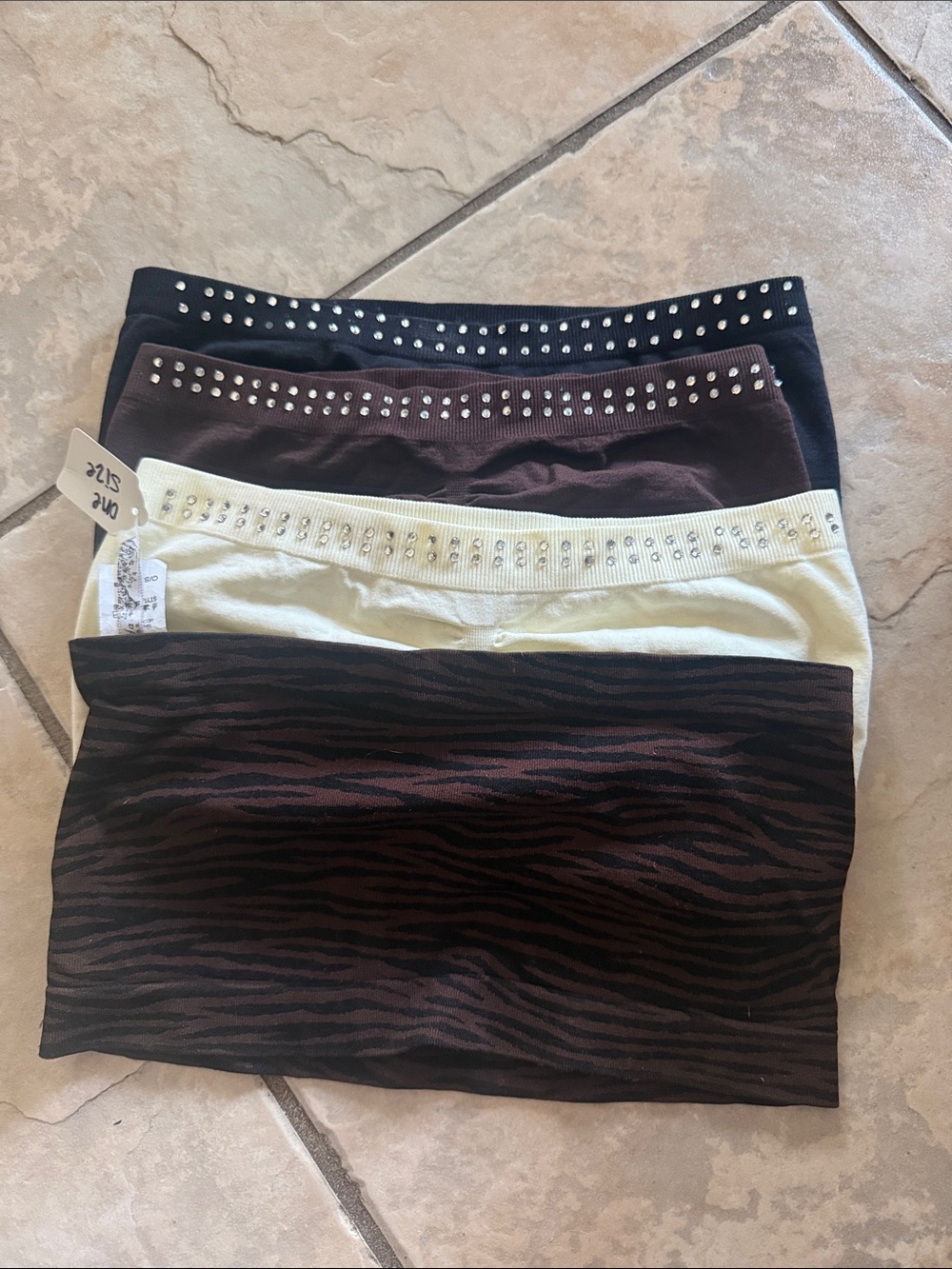 Stud-Trim Womens Stretch bandeaus in Black, Brown,  Cream and zebra print